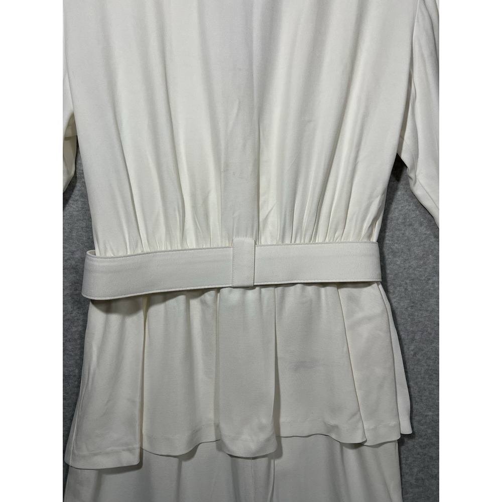 Vintage Ivory Belted Peplum Dress Lace Trim Secretary Bridal Occasion Midi - Picture 12 of 14